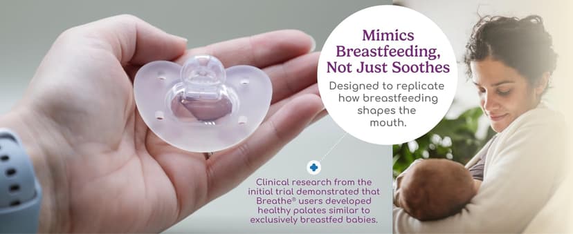 Breathe Baby Pacifier – Patented Design for Natural Oral & Facial Development - BPA-Free, Latex-Free, Pediatrician Developed - Dishwasher Safe 2 Pack (Stage 1: 0-3 Months)