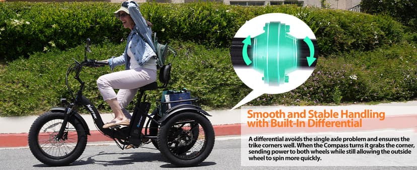 Electric Tricycle for Adults,Fat Tire Folding Electric Trike,3 Wheels Electric Bicycle Bikes, Peak 1350W Step-Thru Etrike with Removable Battery and Large Basket for Women Men