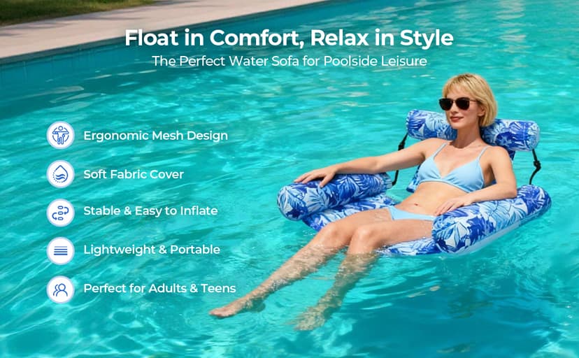 Inflatable Pool Float for Adults – Heavy Duty Floating Lounge Chair & Pool Noodle for Summer, Beach, Lake & Pool Parties – Comfortable Water Lounge for Relaxing & Fun
