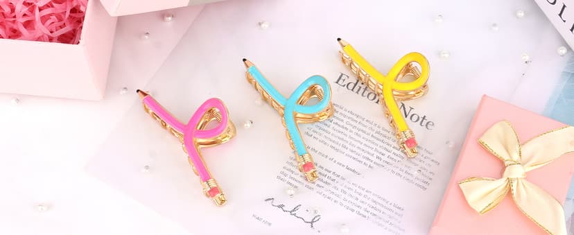 Back to School Jaw Barrettes Cute Teacher Appreciation Gift Accessories Party Costume Christmas YARIEW Pencil Hair Claw Clips for Women Thick Hair Clips for Teacher Gifts B0DSB6GNKS