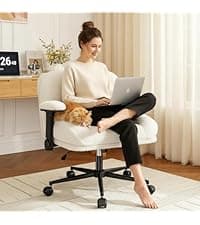 DurayLoly Ergonomic Cross Legged Chair 360° Swivel Meditation Chair with Wheels, Height Adjustable Seat for ADHD, Strong Lumbar Support,Home Office Furniture, Teddy Fabric,White
