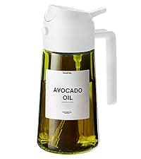 TrendPlain 16oz/470ml Glass Olive Oil Sprayer for Cooking – 2 in 1 Olive Oil Dispenser Bottle for Kitchen Gadgets and Air Fryer Accessories, Salad, BBQ - Black