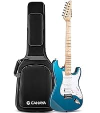 CAHAYA Electric Guitar Set Beginner - 39in Starter Guitar Kit with HSS Pickup Solid Okoume Body Electric Guitar Adults with Amplifier Gig Bag Strap Picks Strings Cable Blue