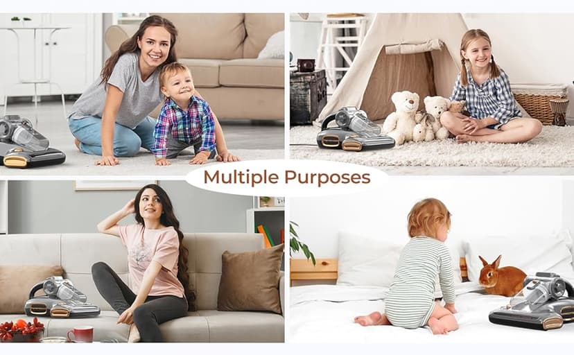 JIGOO T600 Bed Vacuum Cleaner with UV-C Light, 15Kpa Suction 700W Powerful Double Cup Handheld Vacuums, Mattress Vacuum Cleaner with Smart Dust Sensor, Ultrasonic & Heating Tech, HEPA Filter - Corded