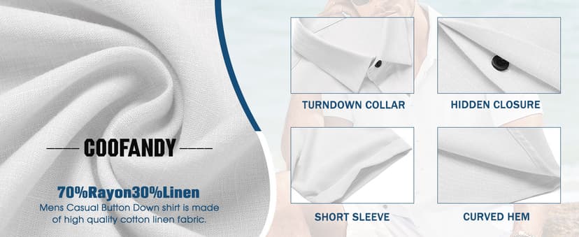 COOFANDY Men's Linen Shirts Short Sleeve Casual Shirts Button Down Shirt for Men Beach Summer Wedding Shirt