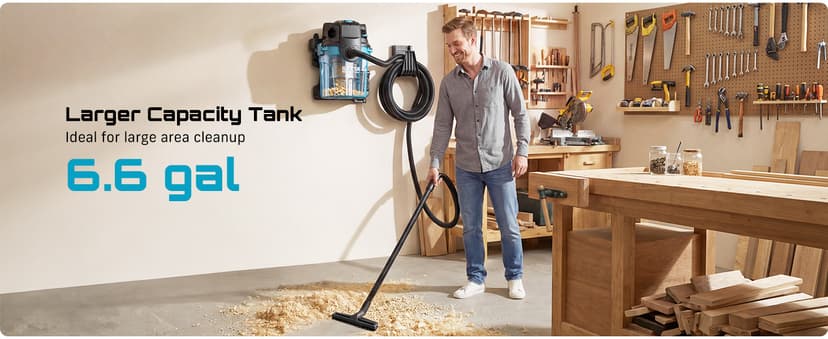 Seesii Garage Vacuum Wall Mounted Shop Vac, 6.6 Gallon 5.5 Peak HP Shop Vacuum Wet and Dry with 30Ft Flexible Hose, Attachments, Storage Bag, Cartridge Filter Ideal for Garage, Car, Workshop, Home