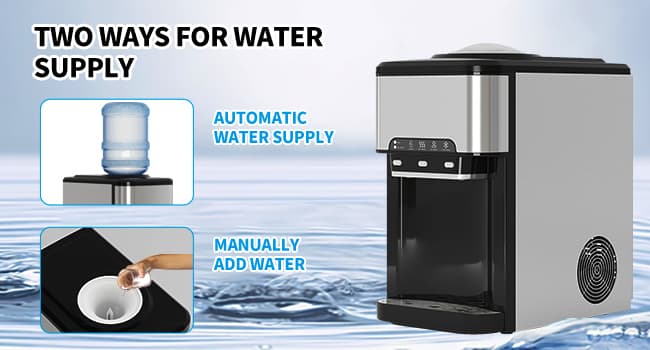 TABU 3-in-1 Countertop Water Dispenser&Ice Maker with 3 Temp Settings, 44LBS/24H, 4LBS Storage, Top-Loading, for 3-5 Gallon Bottles