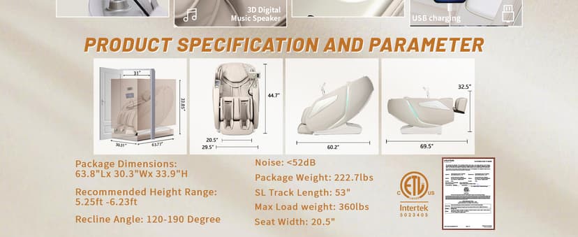 HealthRelife 4D Massage Chair Full Body Zero Gravity Recliner - 55“ SL-Track,15 Auto Modes,11 Massage Technique,40 Airbags Massage,with Yoga Stretch,APP Control,Shiatsu Foot Massage(Beige)