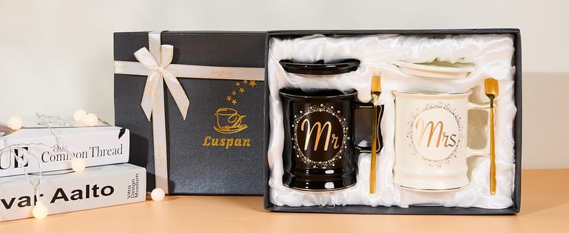 Luspan Wedding Gifts, Mr and Mrs Coffee Mug Gifts for Couples, Bride and Groom