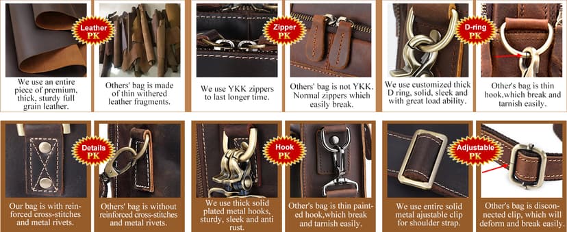 Masa Kawa Leather Briefcase for Men 17/15.6" Laptop Crossbody Shoulder Messenger Bag Business Travel Work Attache Case