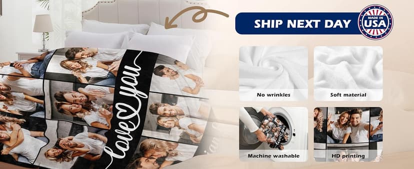 Custom Couples Blanket with Photos, Customized Photo Blanket I Love You Christmas Birthday Gifts for Wife, Husband, Him/Her Personalized Valentines Blanket Gifts for Boyfriend Girlfriend B0FQC3S2S8