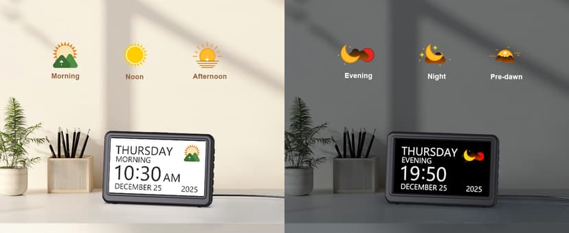 Clock with Day and Date for Elderly, 7" Large Display Digital Calendar Day Clock with 20 Custom Alarms and Medicine Reminders, 12 Display Modes, Dimmable Dementia Alzheimers Clocks for Seniors