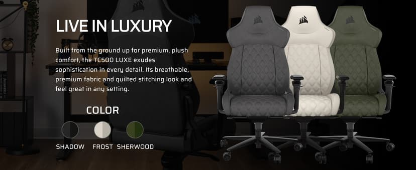 Corsair TC500 Luxe Gaming Chair – Premium Breathable Fabric – Wide Seat – Five-Way Adjustable Armrests – Adjustable Built-in Lumbar Support – 90-135 Degree Recline – Shadow