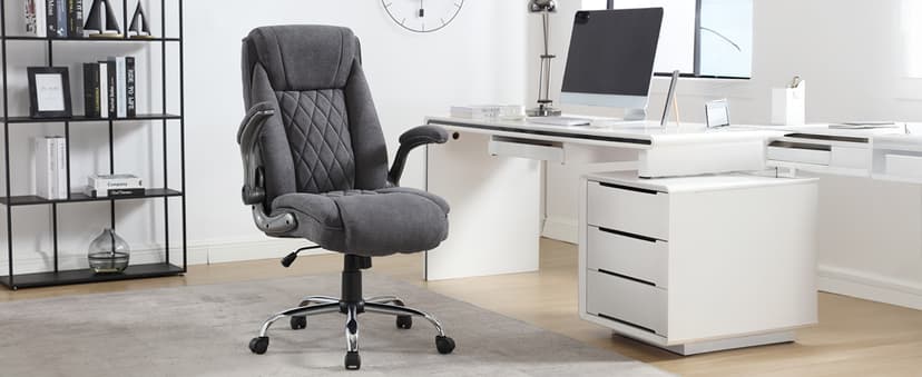 Big and Tall Fabric Office Chair 400lbs High Back Executive Computer Desk Chair with Flip Up Armrest, Breathable Fabric Adjustable Height Ergonomic Home Office Heavy Duty