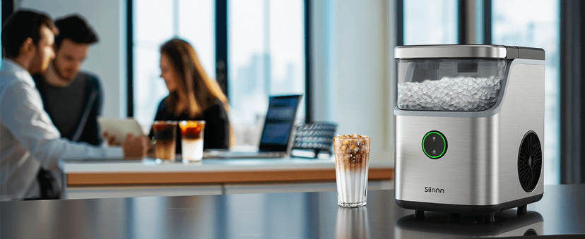 Silonn Nugget Ice Maker Countertop, Ice Basket with Handle, Quiet Operation & Self Cleaning Ice Machine, Chewable Ice, 33 lbs/24H, Portable Pellet Ice Maker with Scoop for Home, Kitchen and Office