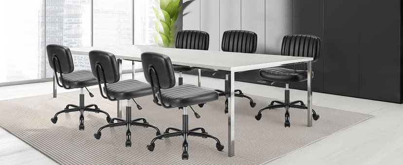 Sweetcrispy Small Office Desk Chair - Armless PU Leather with Comfy Lumbar Support, Height Adjustable Rolling Swivel Task for No Arms, for Adult, Student, Bedroom, Home, Vanity, Black