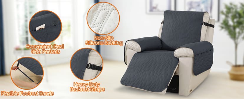 100% Waterproof Recliner Chair Covers,Non-Slip Chair Cover Dog Furniture Protector Recliner Covers Washable Slipcover with Pocket,Elastic Straps for Pets,Dogs,28",Coffee