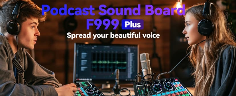 HALCONTORNO Podcast Sound Board F999 Plus - Music Mixer Board, Audio Mixer for YouTuber Streamer Music Gamer, Audio Interface, DJ Equipment Sound Card for Beginners (F999 Plus)