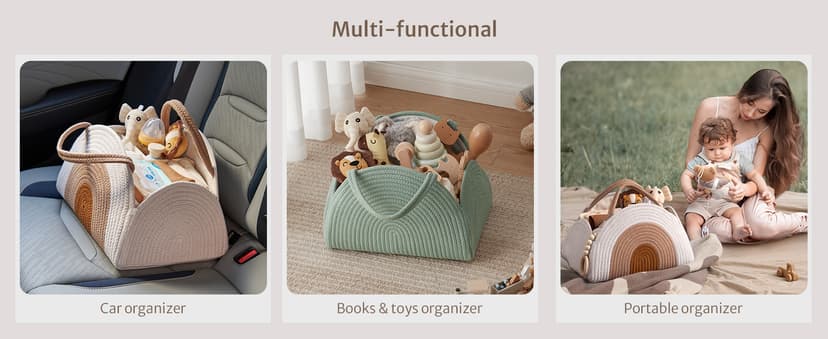 Blissful Diary Baby Diaper Caddy Organizer, Cotton Rope Diaper Caddy Basket, Large Storage Basket for Newborn Boys and Girls, Gift for Baby Shower List, Newborn Essentials, Earthy Rainbow