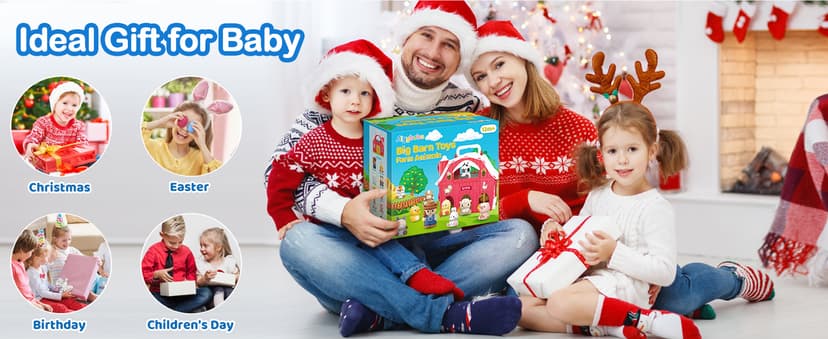 Aigybobo Farm Animals Big Barn Toys for 1 2 3 Year Old, Toddler Montessori Learning Toy, Farm Playset with Animal Figures and DIY Stickers, Christmas Birthday Gift for Baby Boys Girls Age 12-18 Months