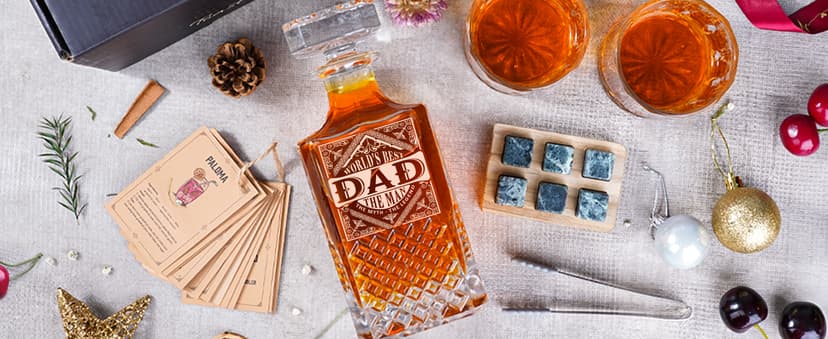 PONPUR Gifts for Men Dad Stocking Stuffers, Whiskey Decanter Set with 2 Glasses, Unique Cool Dad Birthday Gift from Daughter Son, Best Christmas Retirement Present for Man Father