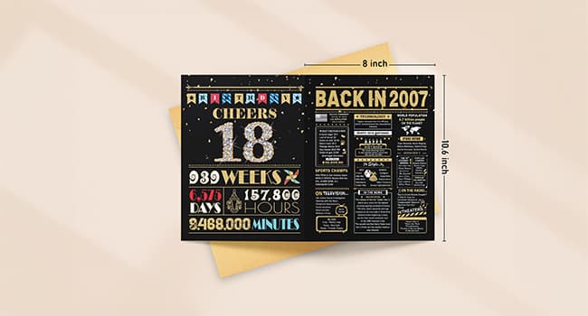 18th Birthday Card, 18th Birthday Decorations for Girls Boys, 18th Birthday Gifts for Son Daughter, Back in 2007 Birthday Card, Black Gold