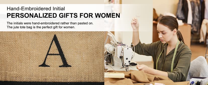 YOOLIFE Personalized Gifts for Women - Initial Jute Tote Bag & Makeup Bag, Birthday Gifts for Women Mom Wife Teacher Friend