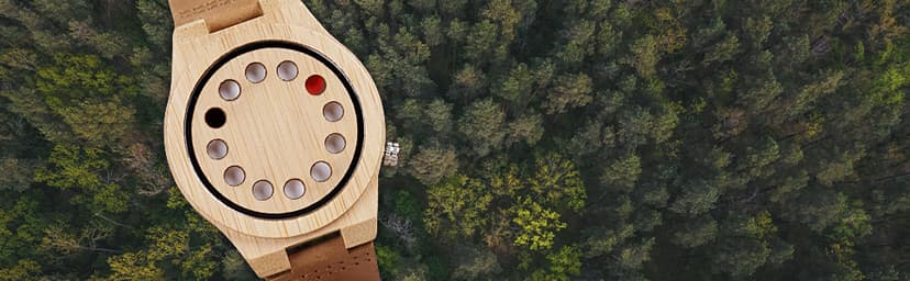 BOBO BIRD Men's Bamboo Wooden Watch with Black Cowhide Leather Strap 12 Holes Timer Design Sports Casual Watches