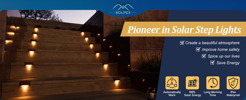 SOLPEX Solar Deck Lights Outdoor 16 Pack, Solar Step Lights Waterproof Led Solar lights for Outdoor Stairs, Step , Fence, Yard, Patio, and Pathway(Warm White)