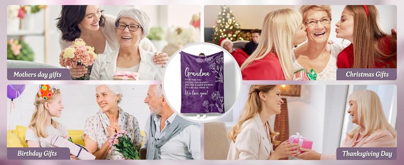 Birthday Gifts for Grandma from Grandkids, to My Grandmother Soft Flannel Throw Blanket for Christmas Mothers Day GiltGlimmer Grandma Gifts, Grandma Floral Blanket 50" x 60", Purple B0CNJQRH77