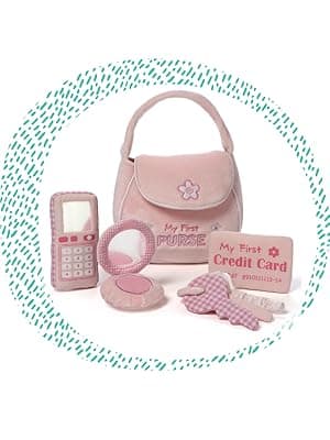Baby GUND Play Soft Collection, My First Purse 5-Piece Plush Playset with Rattle, Mirror and Crinkle Plush Toys, Sensory Toy for Babies and Newborns, 8”