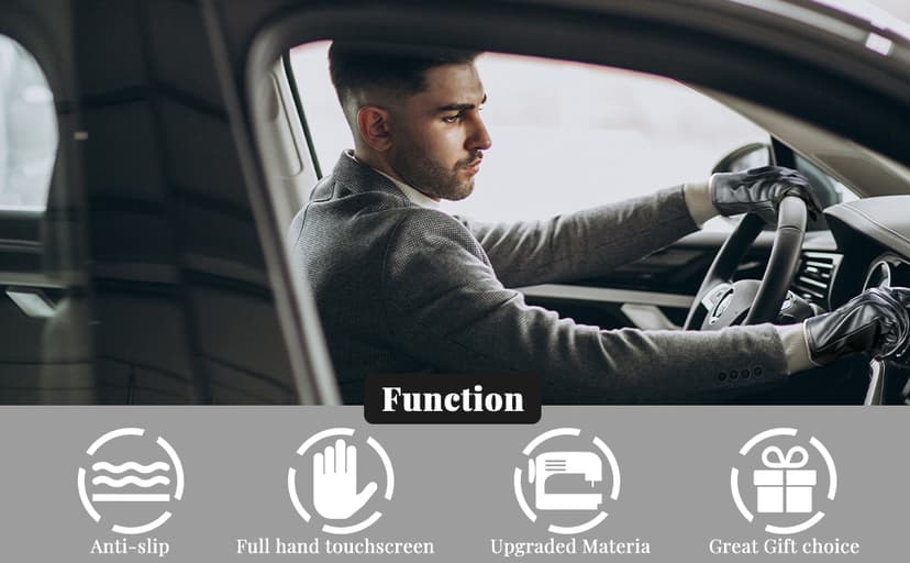 Alepo Winter PU Leather Gloves For Men, Warm Thermal Touchscreen Texting Typing Dress Driving Motorcycle Gloves Wool Lining