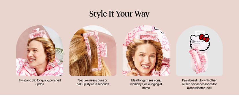 Kitsch Hello Kitty Recycled Plastic Jumbo Claw Clip, Extra Large claw Clips for Thick Hair, Big Hair Clips for Thin Hair | Ideal Gifts for Women (1 Piece, Pink Kitty Faces)