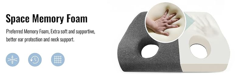 strusery Memory Foam Ear Pillow with Hole - for Side Sleepers, Ear Pain Relief & Piercing Aftercare (CNH Pillow), Comfortable for Earplugs & Headphones