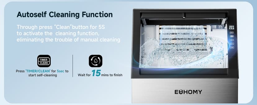 EUHOMY Commercial Ice Maker Machine,120lbs/24H Stainless Steel Under Counter Ice Machine with 33lbs Storage Bin, Freestanding Ice Maker for Home/Bar/Cafe/Restaurant