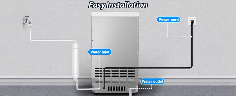 Nugget Ice Maker Machine Commercial, 80lbs/24h Undercounter Sonic Ice Machine with 20lbs Storage Bin & Dual Water Inlet, Chewable Pellet Ice for Restaurant Bar Home, Stainless Steel
