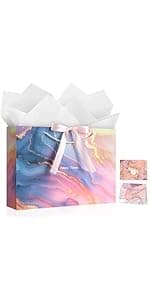 JMANNI Gift Bag, 1PCS Gift Bags Large with Ribbon and 1 Greeting Cards 2 Tissue Paper, Portable Paper Gift Bag with Handles, Birthday Gift Bags,Present Bags for Wedding Party Mothers Day