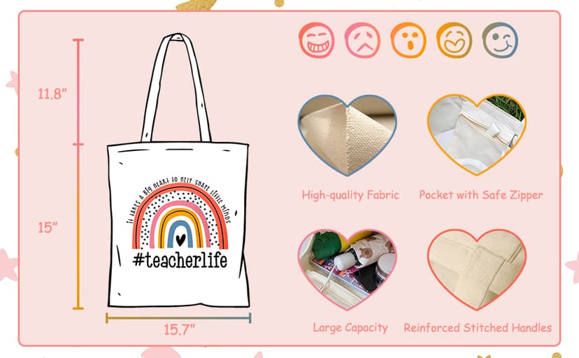 Teacher Appreciation Gifts School Canvas Tote Bags Aesthetic Travel Beach Bag Summer Reusable Grocery Shopping Bag