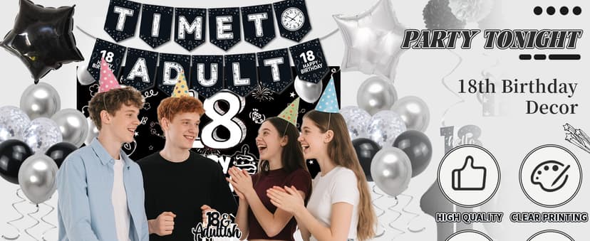 Birthday Party Supplies, Black Birthdays Decorations (18th)