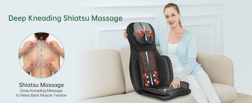 Snailax Neck Back Massager with Heat, Full Body Massage Chair Pad, Adjustable Compression, Rolling, Shiatsu Massage Seat Cushion, Chair Massagers,Gifts for Women, Man (Upgrade)