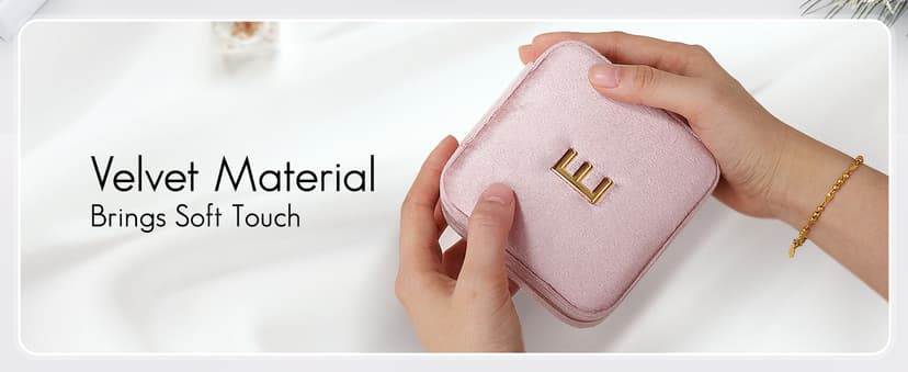 Vlando Birthday Gifts for Women Friendship, Personalized Initial Jewelry Box, Friendship Gifts for Women Friends, Travel Essentials Small Jewelry Box, Travel Box for Girls - Letter J, Pink