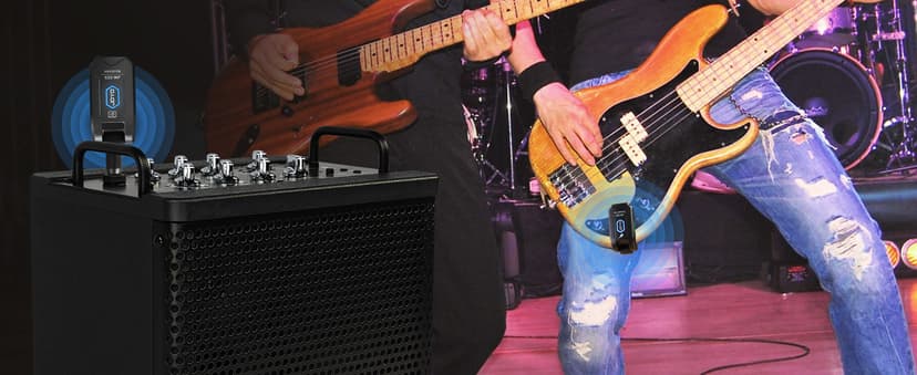 JOYO 5.8GHz Wireless Guitar System Wireless Guitar Transmitter Receiver Rechargeable Audio with 4 Signal Channels for Electric Guitar Bass 20M (JW-02S)