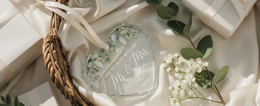 HEXMOZ Wedding Gifts for Couples 2025 - Mr and Mrs Gifts - Bridal Shower Gift, Wedding Ideas for Newly Wed, Bride, Future Mr Mrs - Just Married Glass Ornament 2025, 1st Married Couple Christmas Decor