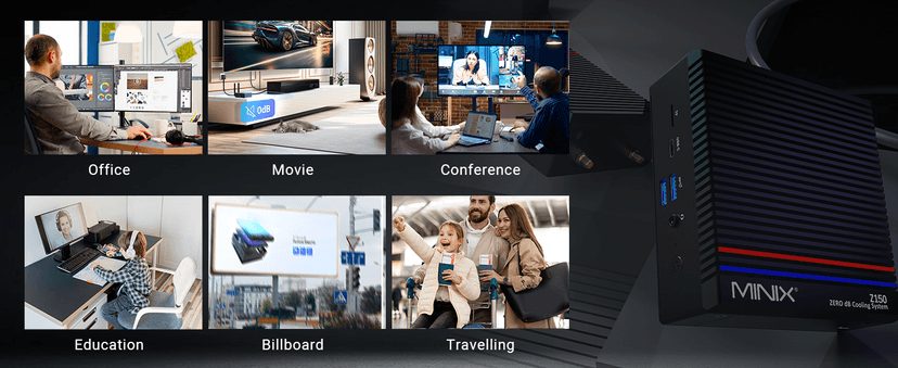 MINIX Z150-0dB Fanless Mini PC, Intel N150 (Upgraded N100), 16GB DDR4/512GB PCIe Gen3 x 4 SSD/4K Dual Display/2.5G LAN/USB-C/Windows 11 Pro/Auto Power On, for Home Office Industrial and Commercial