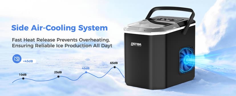 OSTBA Countertop Ice Maker Machine, Portable Ice Maker Makes 9 Bullet Ice Cubes in 6 Minutes, 26Lbs/Day Ice Makers Countertop with Self-Cleaning, Compact Mini Ice Maker for Home Kitchen RV Party