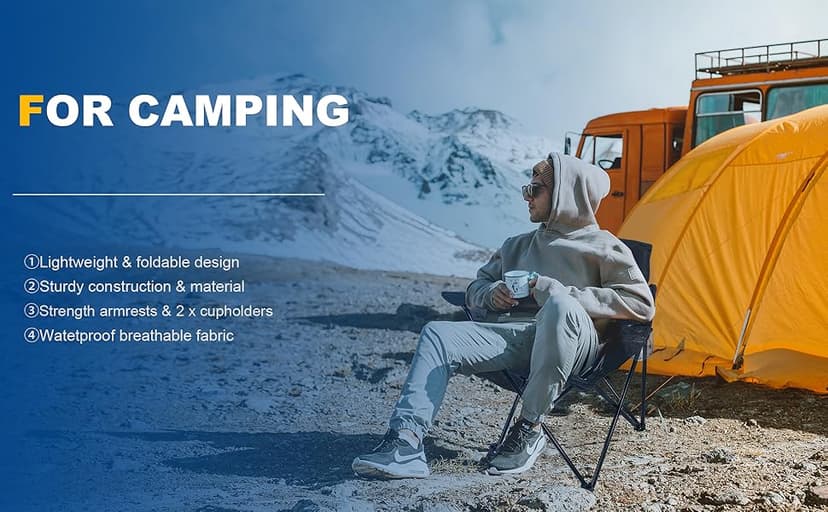 WEIDIORME 2 Pack Lightweight Camping Chairs for Adults & Teens, 250LBS Capacity Foldable Portable Chairs with Carry Bag, Compact Design for Camping, Beach, Picnics, and Outdoor Events