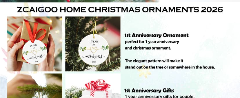First Wedding Anniversary Gifts,1 Year Anniversary Paper Gifts for Couple,Her,Him,1 Year Anniversary Christmas Ornament First Anniversary Ornament, Gifts for 1st Anniversary Ornament 2026 B0C32PNWN6