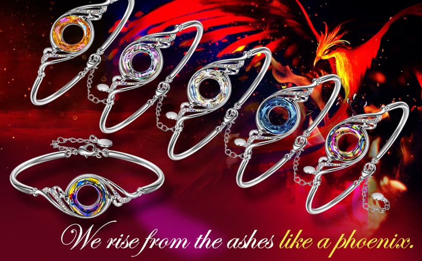 Kate Lynn "Rise From the Ashes" Phoenix Bracelet Made with Crystals from Austria, Adjustable Bangle Bracelet for Women 7"+2", Packaged with Jewelry Box, Birthday Gift for Women, Symbol of Luck and Renewal