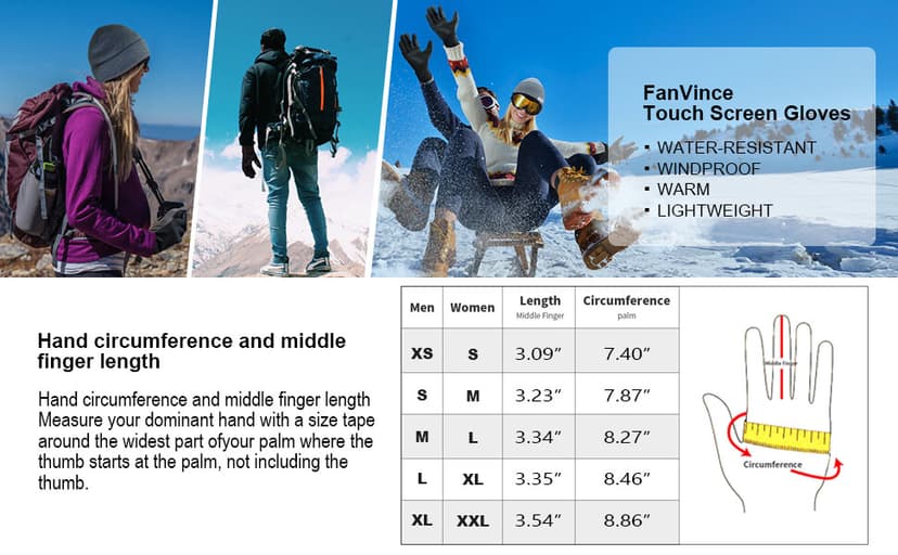 FanVince Winter Gloves Touch Screen Water Resistant Windproof Thermal for Running Cycling Driving Hiking for Men Women