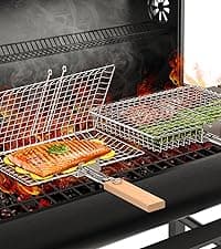 Rolling Grill Basket, Removable Wooden Handle, 304 Stainless Steel, Nesting Smoker Net, BBQ Accessories Tools for Vegetable Shrimp, Outdoor Cooking Camping, Birthday Gifts for Men Dad Husband